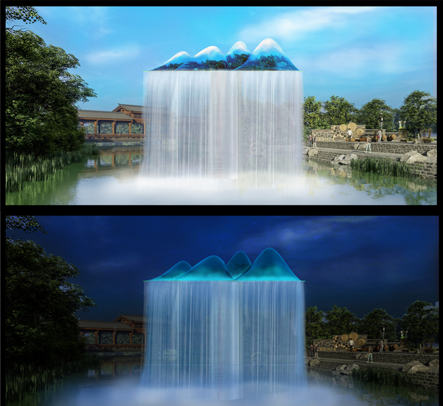 The Beauty of Combining Sculpture with Laser Water Curtain
